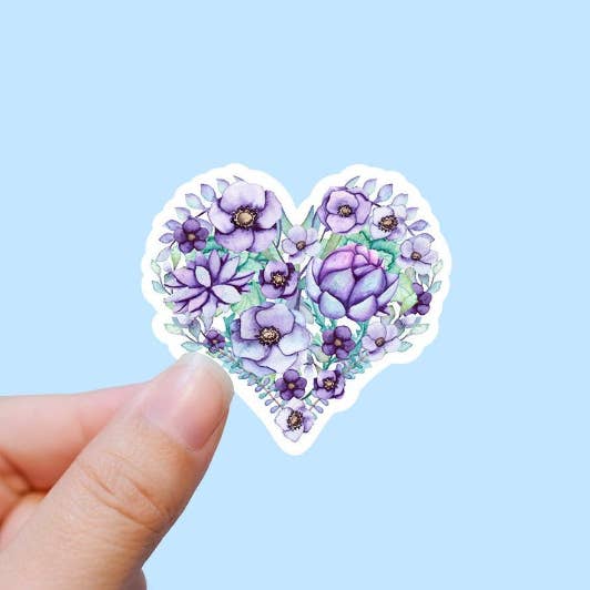 Frosted Purple Floral Heart Vinyl Sticker for wholesale by Sweet Humors