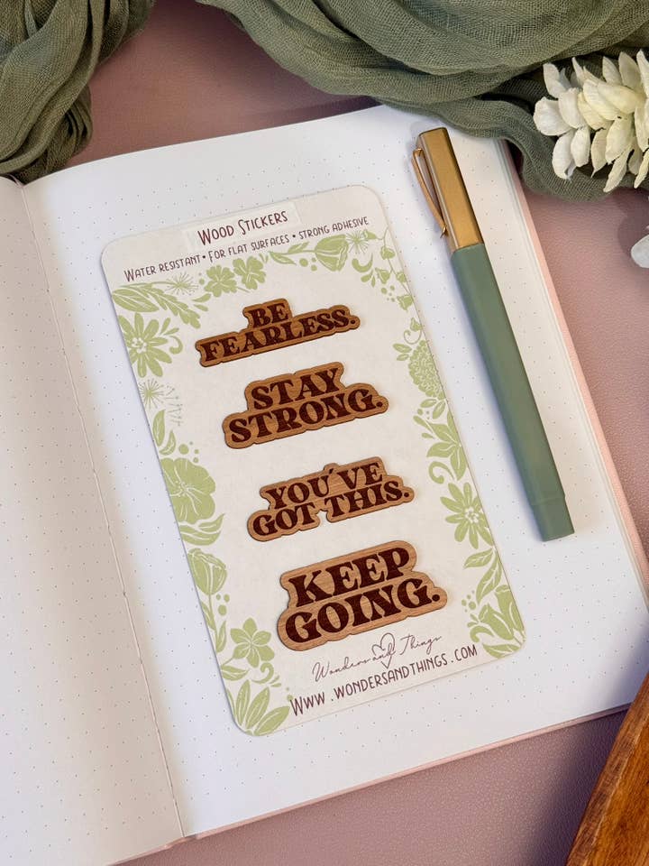 Wood Sticker Set | Motivational, Self Care, Mental Health for wholesale by Wonders and Things
