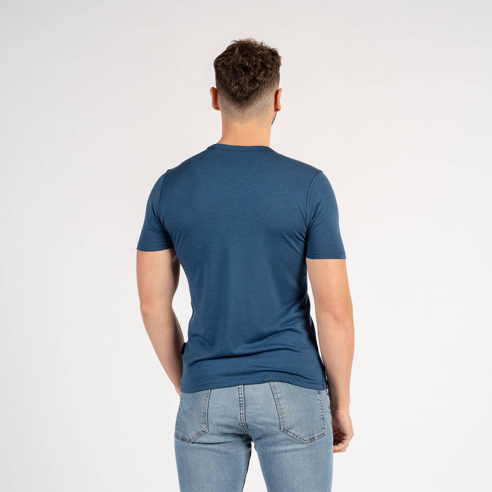 menique - Wholesale T-Shirt - Men's - Lifestyle Men's Merino Wool Short Sleeve T-Shirt Denim Blue1