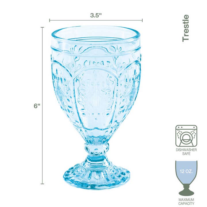 BLUE Fitz & Floyd Trestle Goblet Aqua 12OZ S4 Brown Bx Pkg for wholesale on Faire2