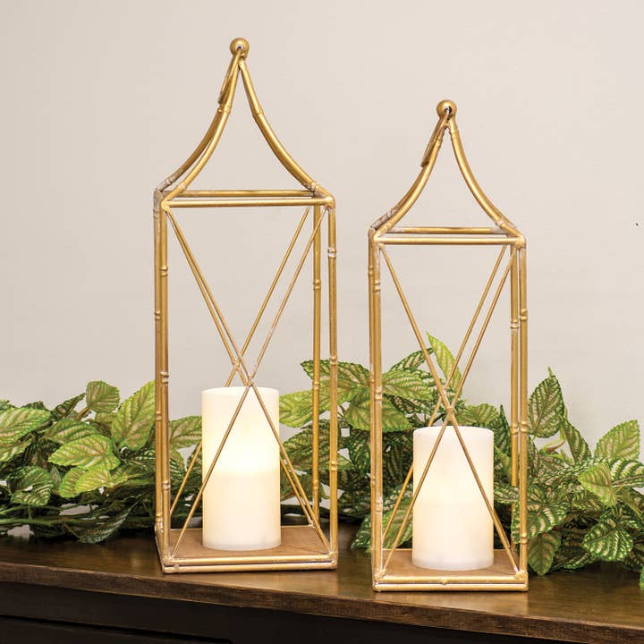Col House Designs - Wholesale Lantern - 2/Set - Distressed Golden Metal Open Air Lanterns1