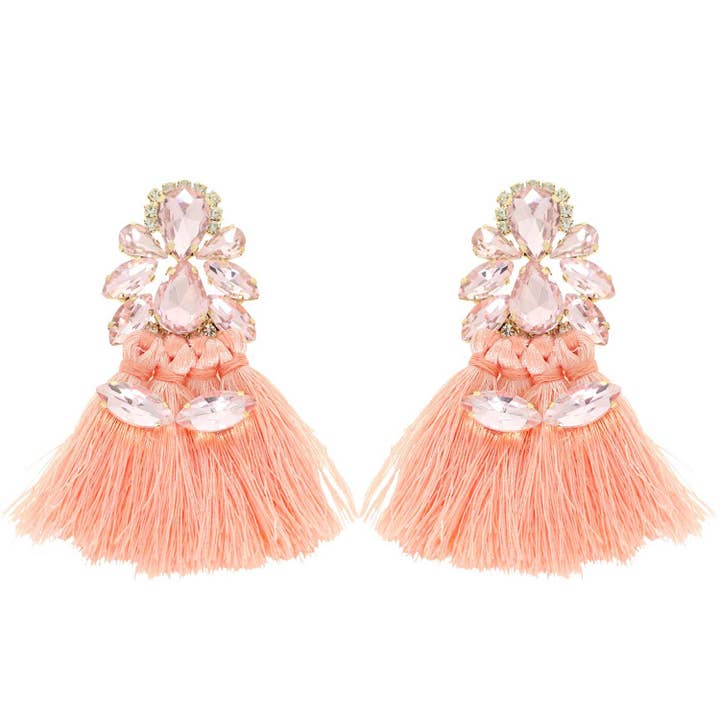 SP Sophia Collection - Wholesale Tassel Earrings - Boho Gemstone Cluster Thread Tassel Earrings