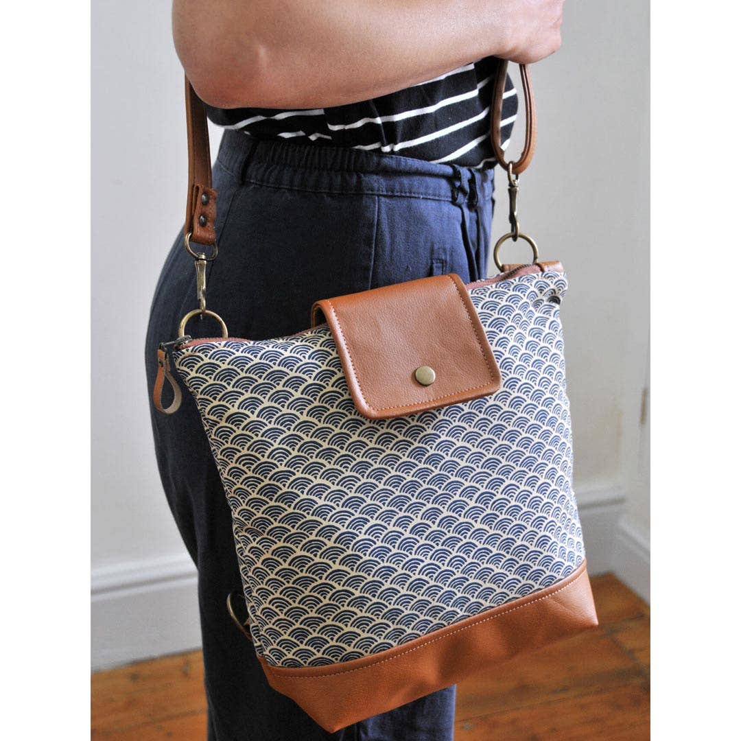 Lauren Holloway - Wholesale Backpack - Women's - Willow Convertible Backpack - Blue Japanese Wave8