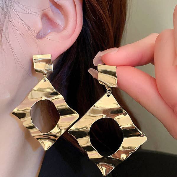 Geometric Solid Color Drop Earrings - Gold for wholesale by UZ Wholesale Store