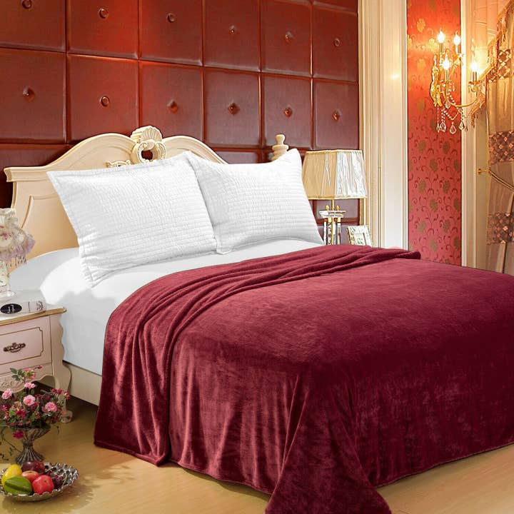 Burgundy Soft Plush Warm Cozy Bed Throw Flannel Blanket for wholesale by home mart goods