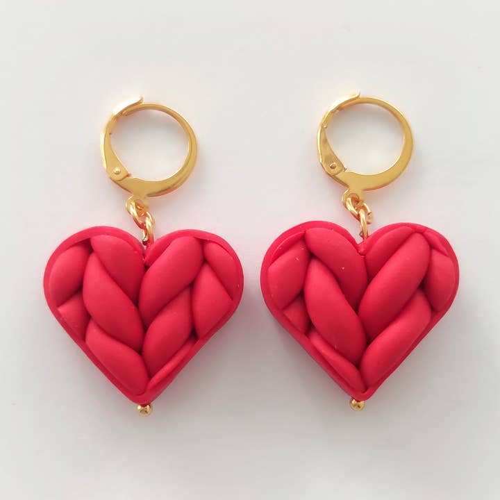Polymer Clay Knitted Heart Earring Hoops for wholesale by Sweets & Pearls