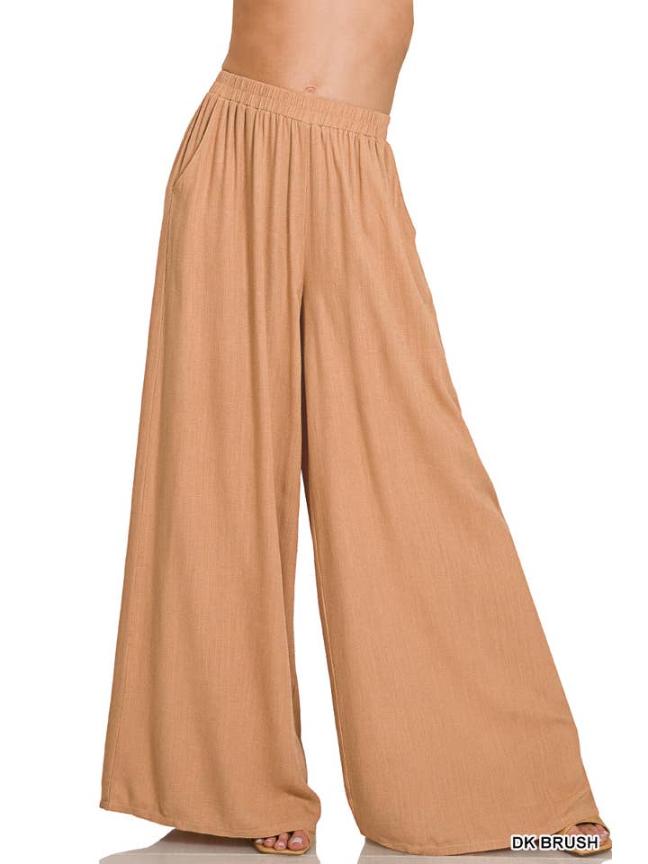 Vanilla Monkey - Wholesale Pants - Women's - Woven Pleated Linen Blend Wide Leg Pants