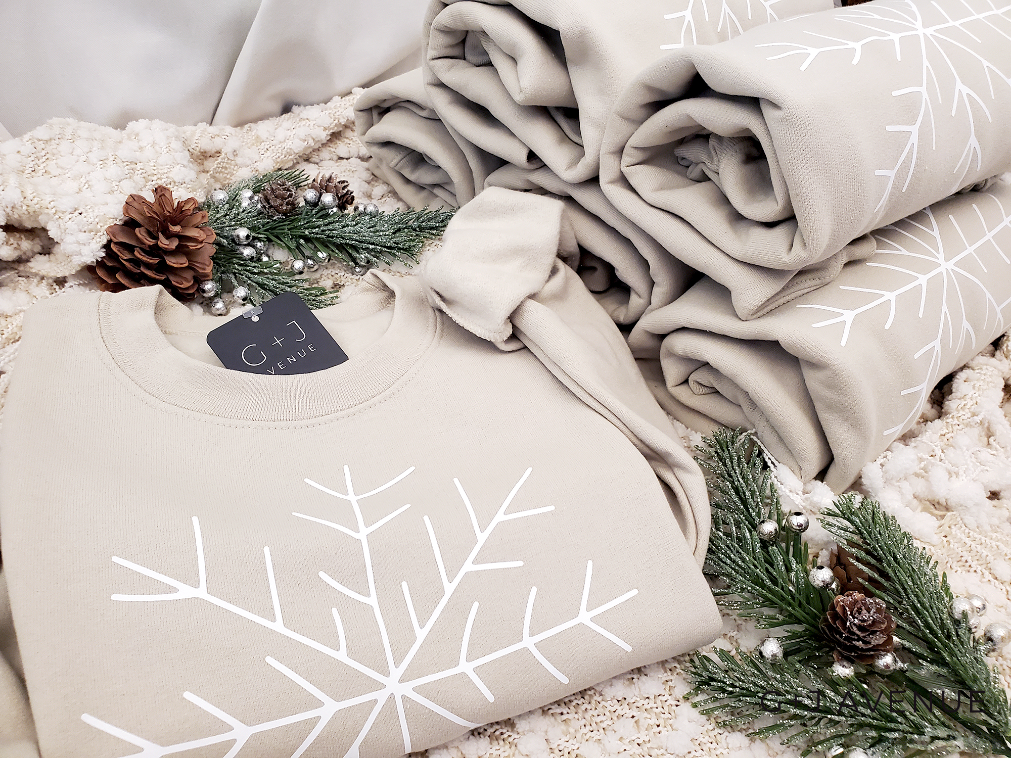 sand Snowflake Christmas Holiday Sweatshirt | Minimal Xmas for wholesale on Faire2