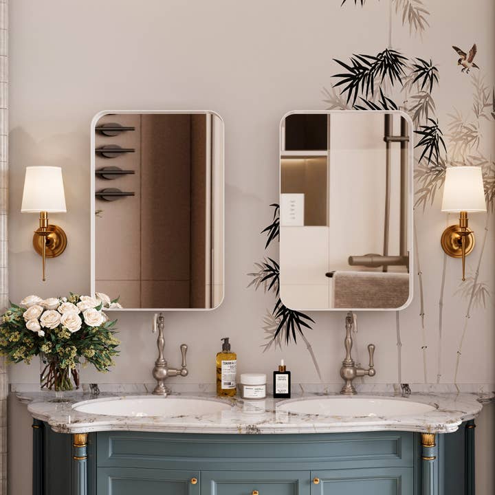 White Recessed Metal Medicine Cabinet with Mirror and Shelves for wholesale on Faire
