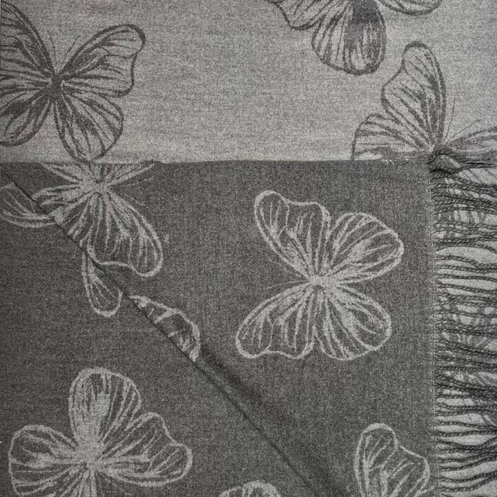 London Scarves – Engroshandel Tørklæde - Dame – Butterfly print på cashmere blend vendbart tørklæde5