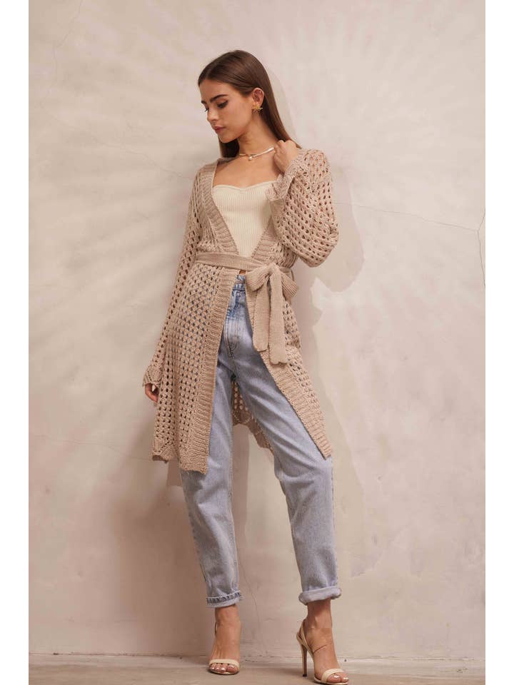 Endless Blu - Wholesale Cardigan - Women's - QWJ8377 Mesh Long Cardigan