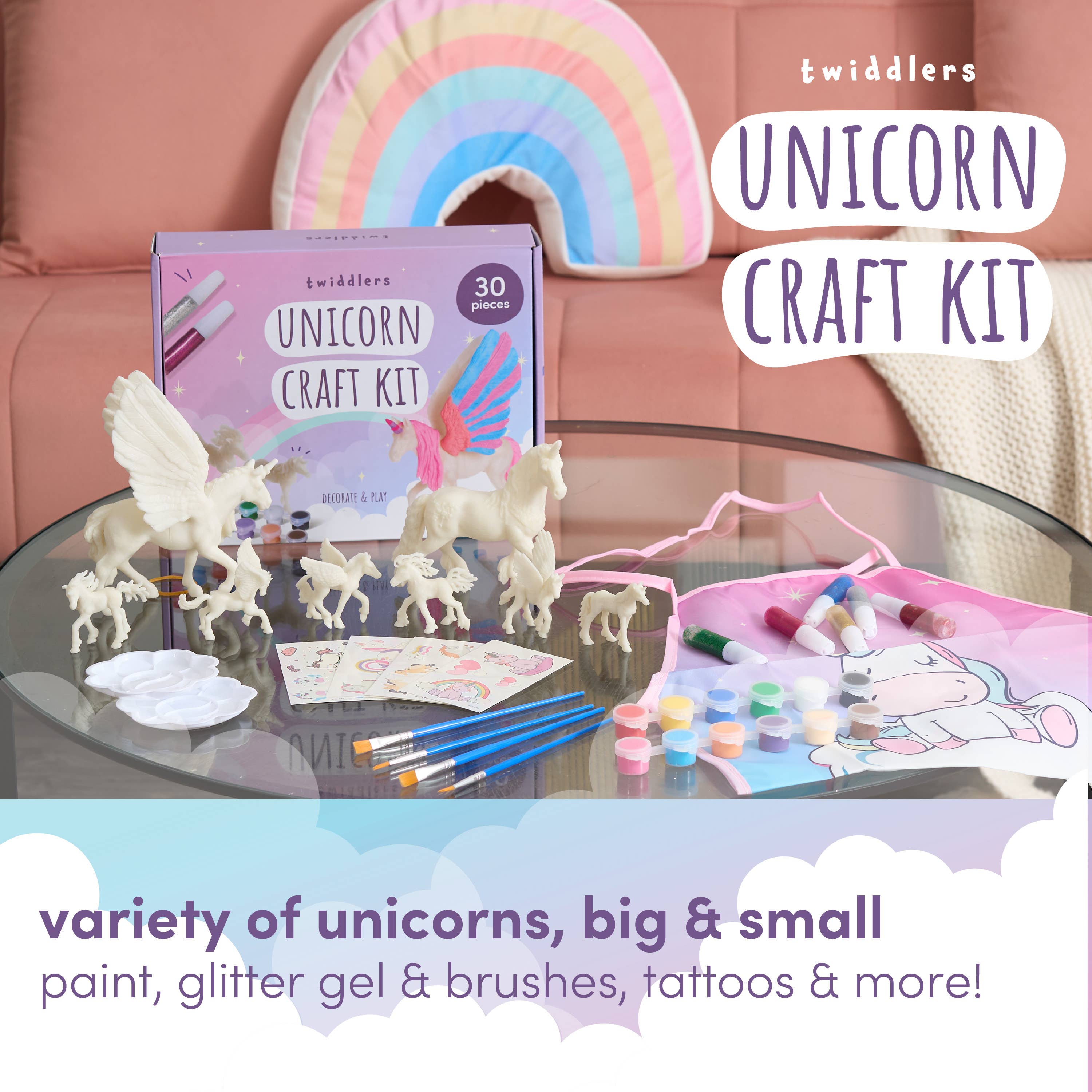 The Twiddlers – Kit de artesanato DIY - Criança por atacado – Kit de Pintura para Criar seu Próprio Unicórnio com Glitter Colorido e Adesivos6