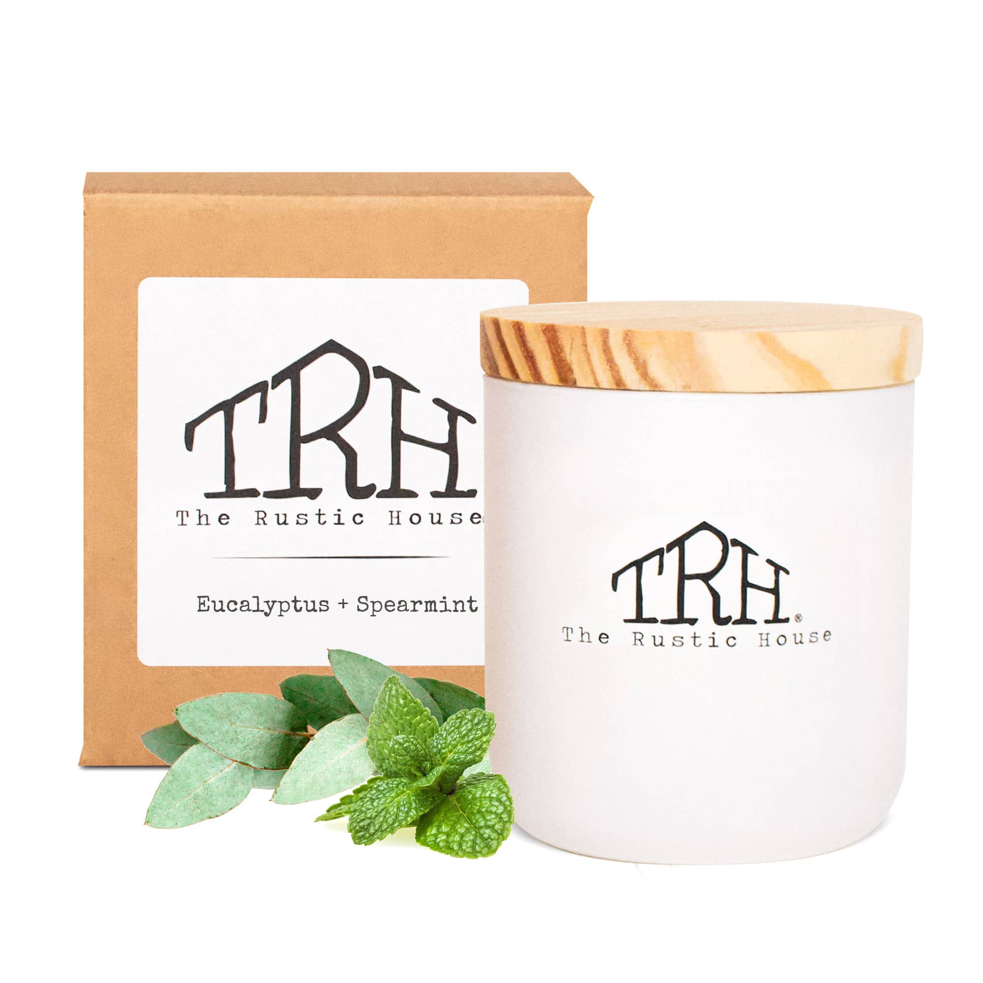 The Rustic House - Wholesale Jar/Filled Candle - Eucalyptus + Spearmint | White Soy Candle + Gift Box | 8oz.1