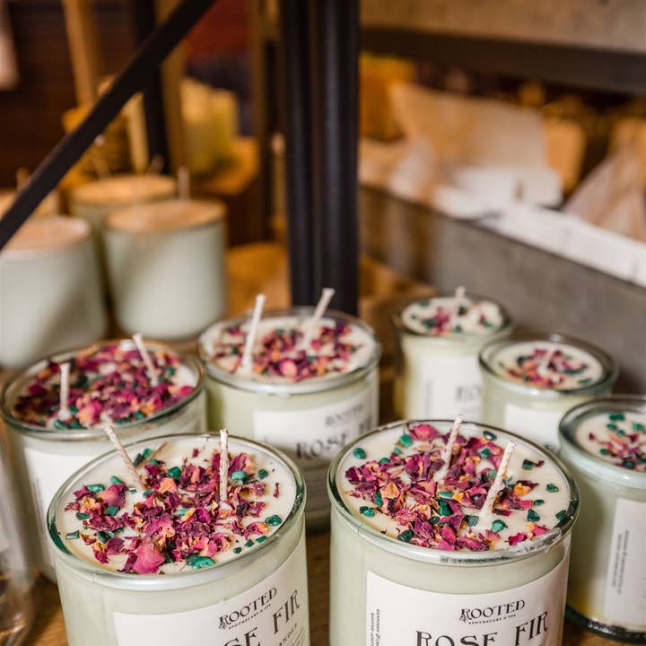 Rooted Apothecary - Wholesale Jar/Filled Candle - Rose Fir Chakra Candle3