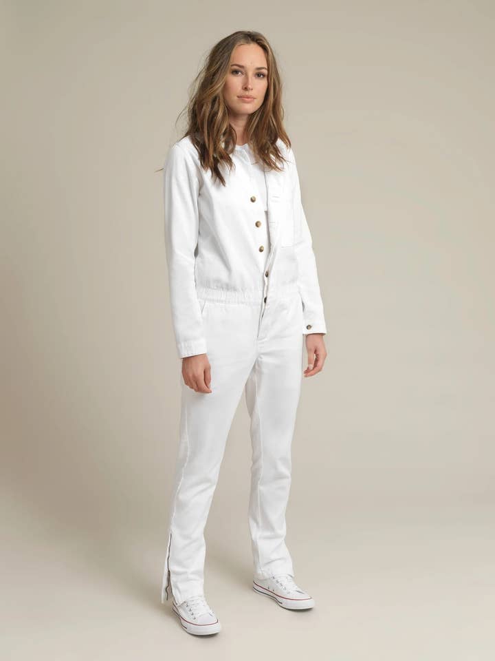 House of Minimus – Großhandel Jumpsuit – Damen – Damen-Boilersuit-Weißer Baumwoll-Twill