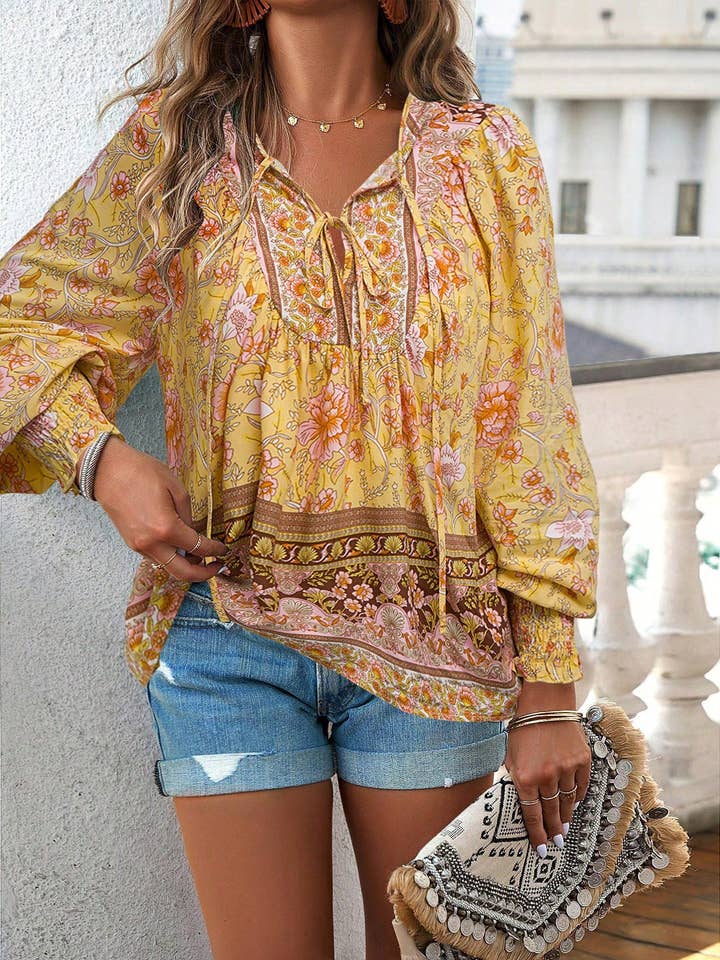 world apparel - Wholesale Blouse - Women's - 2025 NEW Bohemian Rhapsody Resort Chic Print Top27