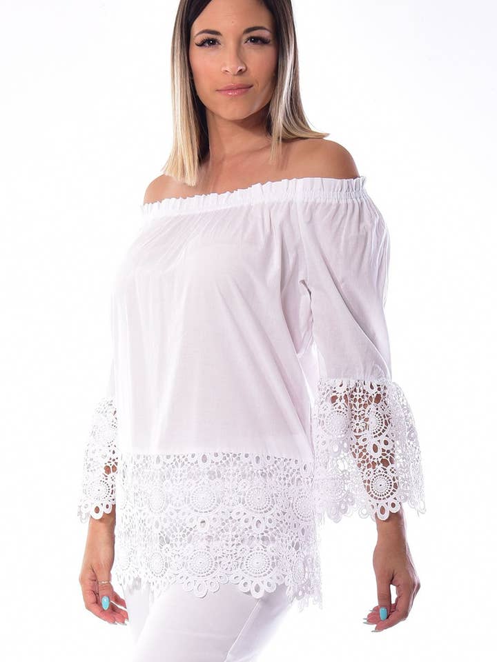 L/S tröja med spets, dam, vit A-LRPB947 för wholesale av Azucar & Bohio