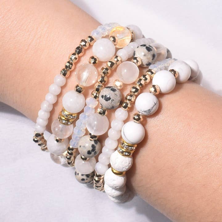 Divine Light Moonstone Selenite Quartz BYOB Bracelet Stack for wholesale by Soul Charms