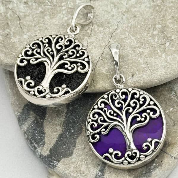 Petit pendentif en argent sterling avec coquille de paua / lave Arbre de Vie pour la vente par Goddess Design Studio