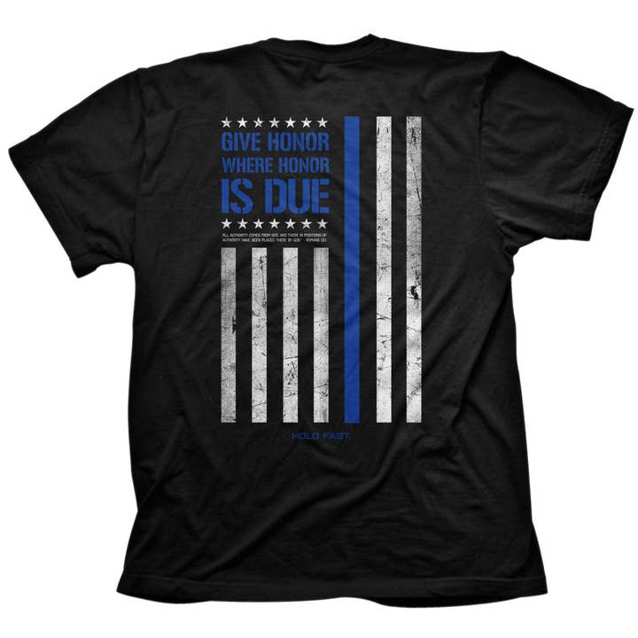 Black HOLD FAST Mens T-Shirt Police Flag for wholesale on Faire2