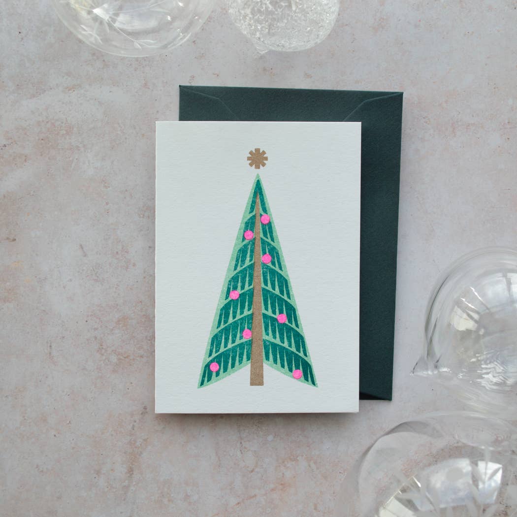 Bobbie Print - Vente Cartes de Noël - Carte de vœux mini Noël sapin rétro festif lumineux1