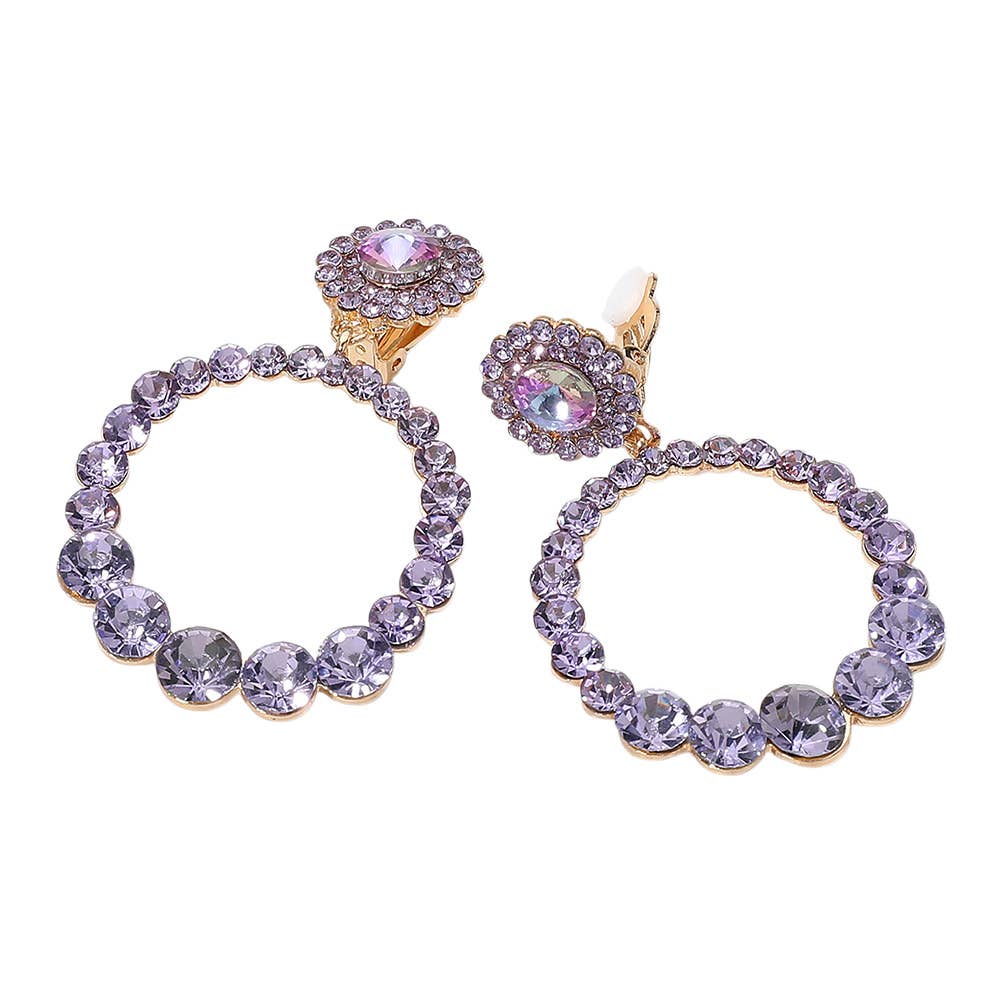 Sensibling Corp. – wholesale Clip-on earrings – Round Faceted Stone Ring Dangle Evening Clip On Earrings13