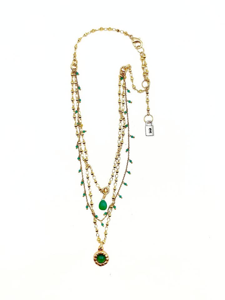 18k Gold Triple Strand Delicate necklace, N510G for wholesale by Lock and Key