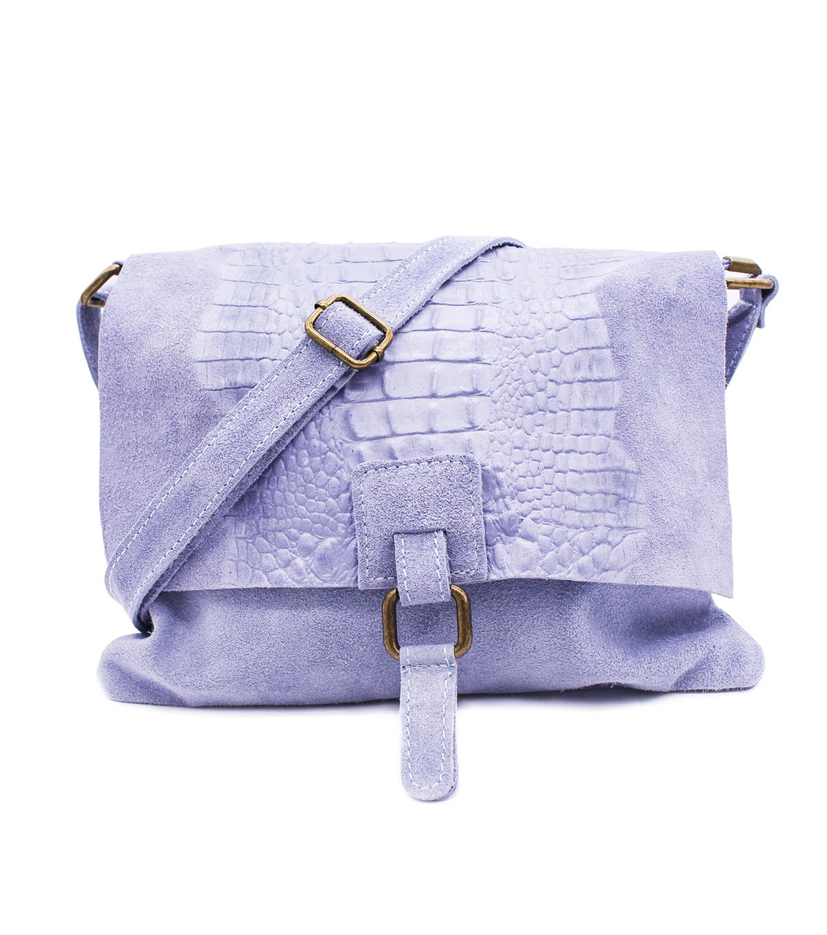 Ellas Trading - Venta al por mayor Bandolera - Mujer - Bolso cruzado de cuero de gamuza italiana suave con estampado de cocodrilo14