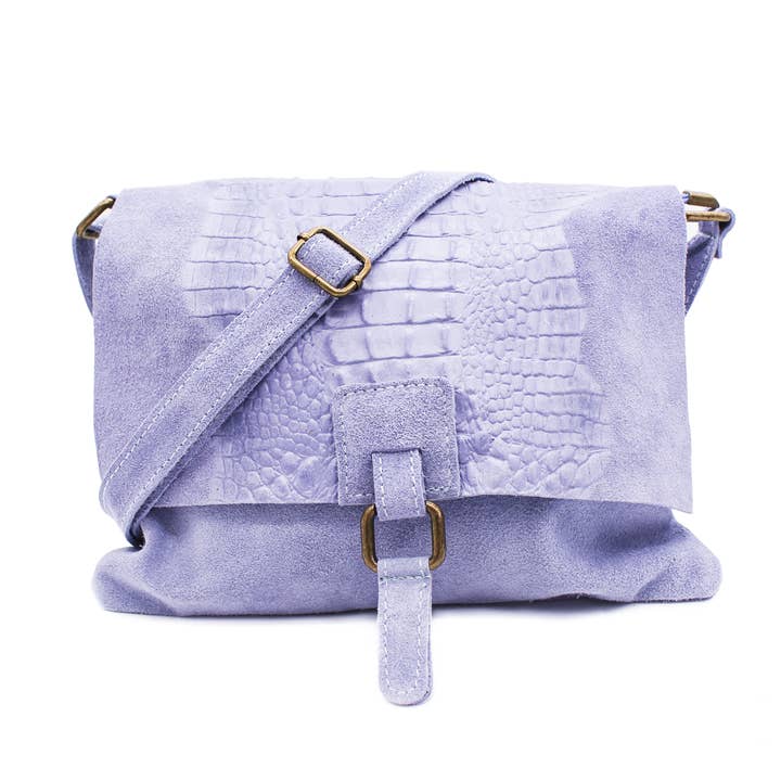 Ellas Trading - Venta al por mayor Bandolera - Mujer - Bolso cruzado de cuero de gamuza italiana suave con estampado de cocodrilo14