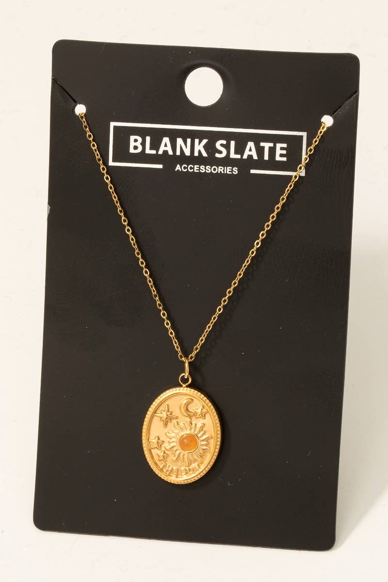 Fame Accessories - Wholesale Pendant/Charm Necklace - Stainless Steel Sun Moon And Stars Oval Pendant Necklace5