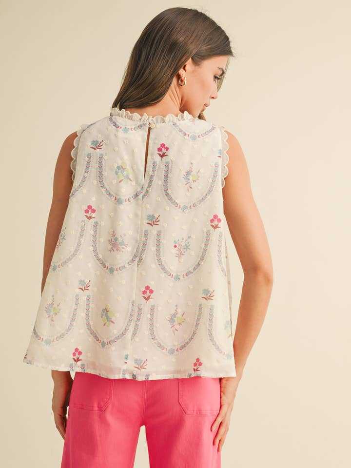 &MERCI - Wholesale Blouse - Women's - FLORAL EMBROIDERY BABYDOLL TOP MTP4006