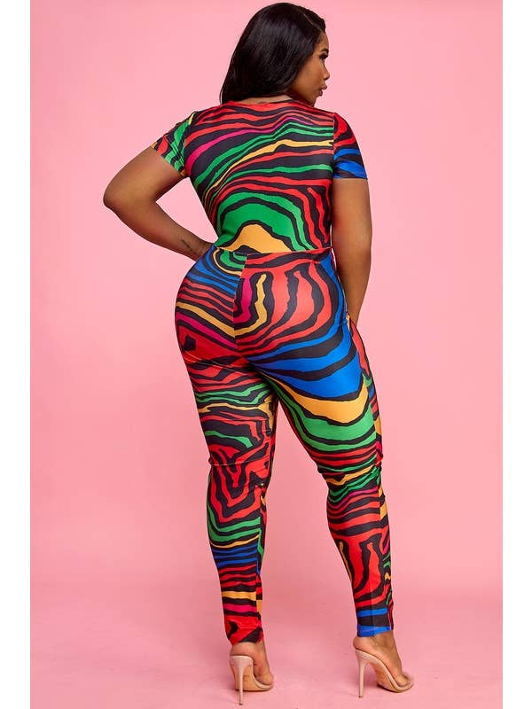 Namatt Design - Wholesale Jumpsuit - Women's - Plus Short Sleeves Deep V-Neck Tie Waist Catsuit8