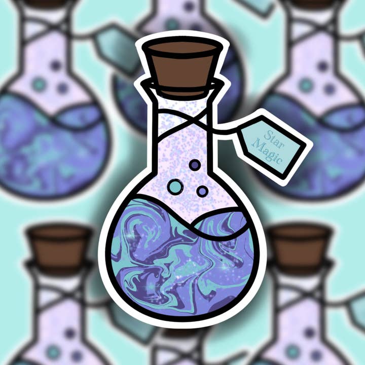 Waterproof Star Magic Potion Bottle & Tie Dye Laptop Sticker for wholesale by Buzz Tie Dye Creations