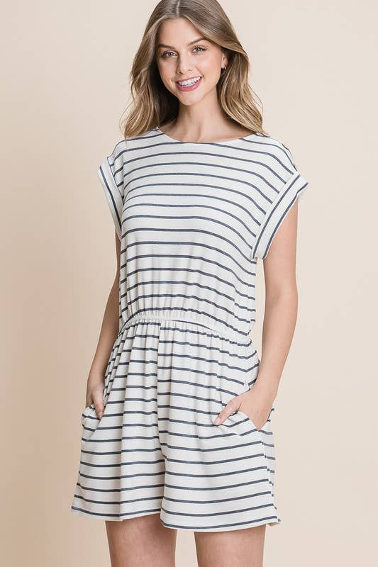 Emerald Collection - Wholesale Romper - Women's - ETK-8390-PL Plus Size Striped Romper2