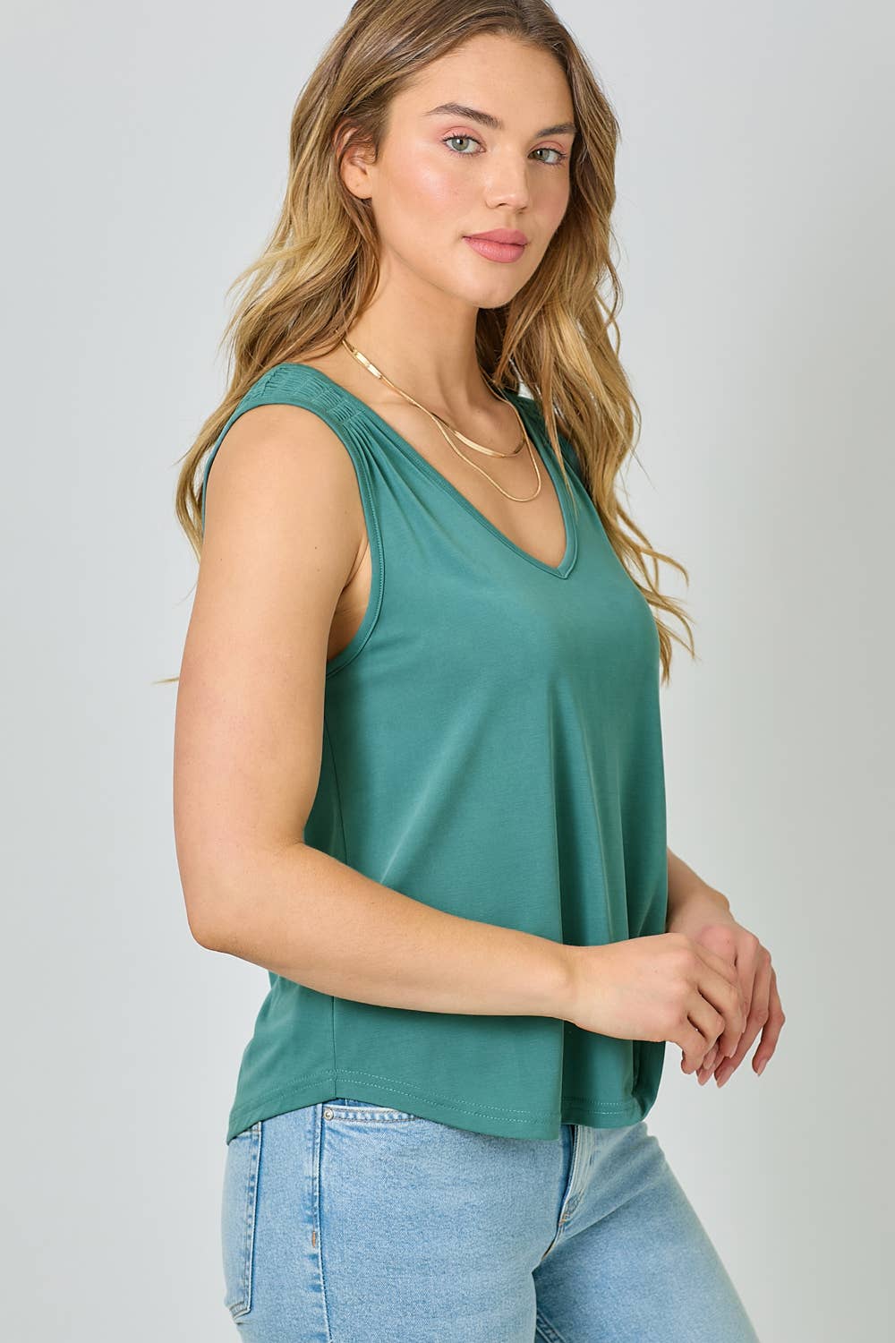 Mystree - Venta al por mayor Camiseta sin mangas - Mujer - 61036 Camiseta de Tirantes con Hombros Fruncidos de Cupro Modal24