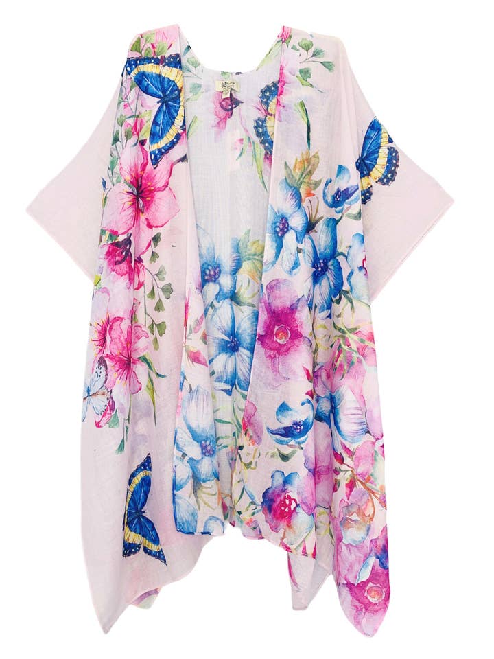 JC062686 Pink-Multi Floral & Butterfly Kimono for wholesale by JC Sunny Fashion