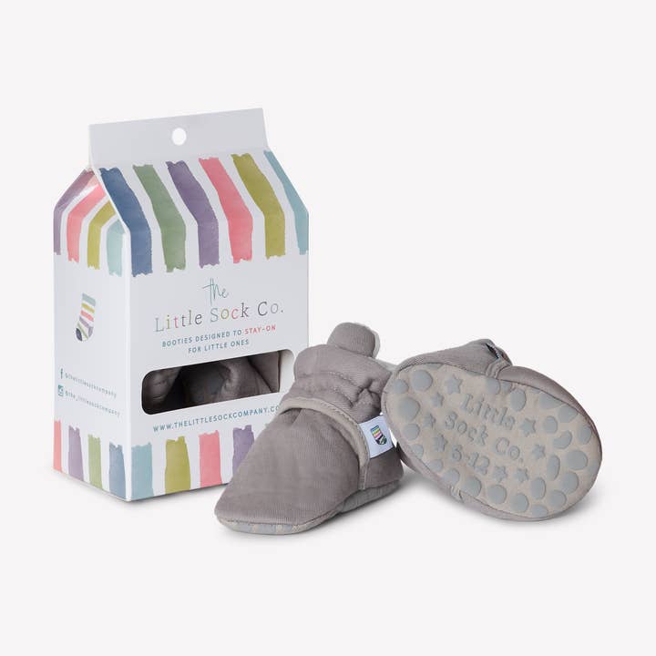 PRE-SALE - Stay-on, Non-Slip Booties - Perfect pram Slipper and Baby Carrier boot - Pebble Linen for wholesale by The Little Sock Company