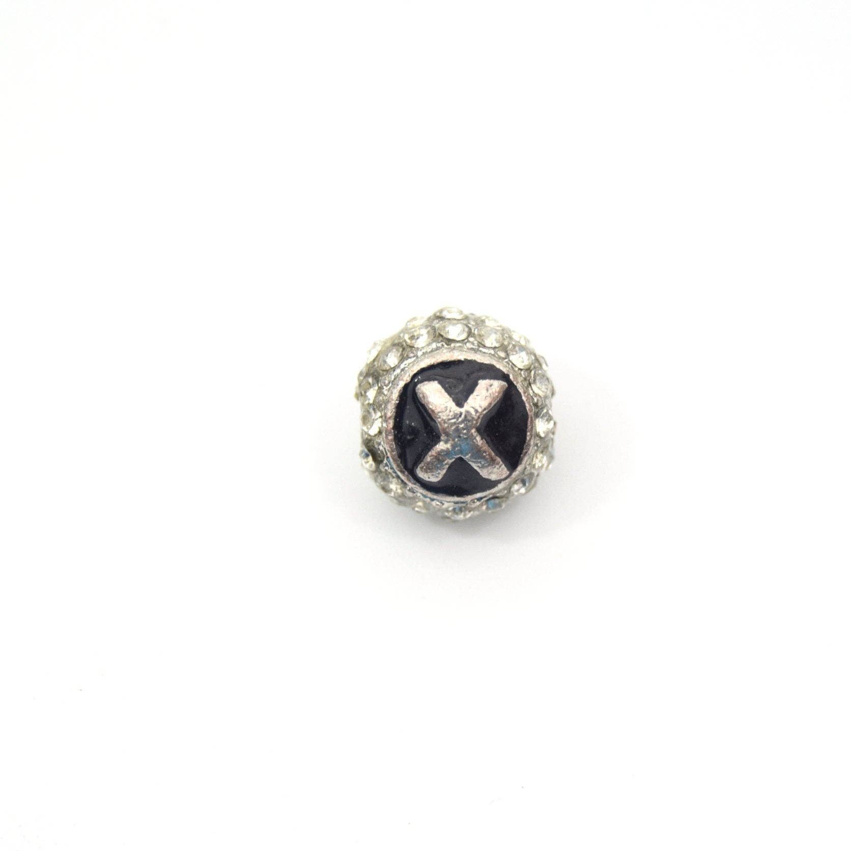 Only Beads - Wholesale Individual Charm/Pendant - Silver 11mm Double-Sided Letter “X” Rhinestone Round Beads 6