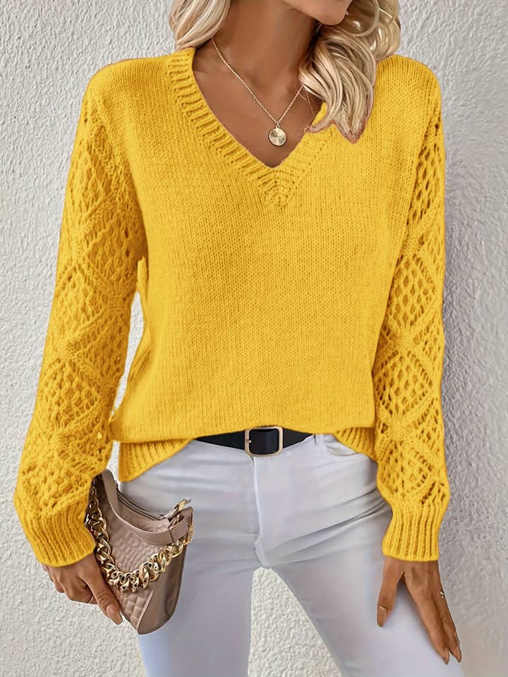 Masyal - Wholesale Knit Sweater - Women's - Women's V-Neck Hollow Long Sleeve Casual Sweater16