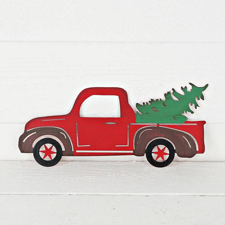 Impressive Enterprises, Inc. - Wholesale Christmas Decoration - M30118- Rustic Metal Hanger Red Truck w.Tree