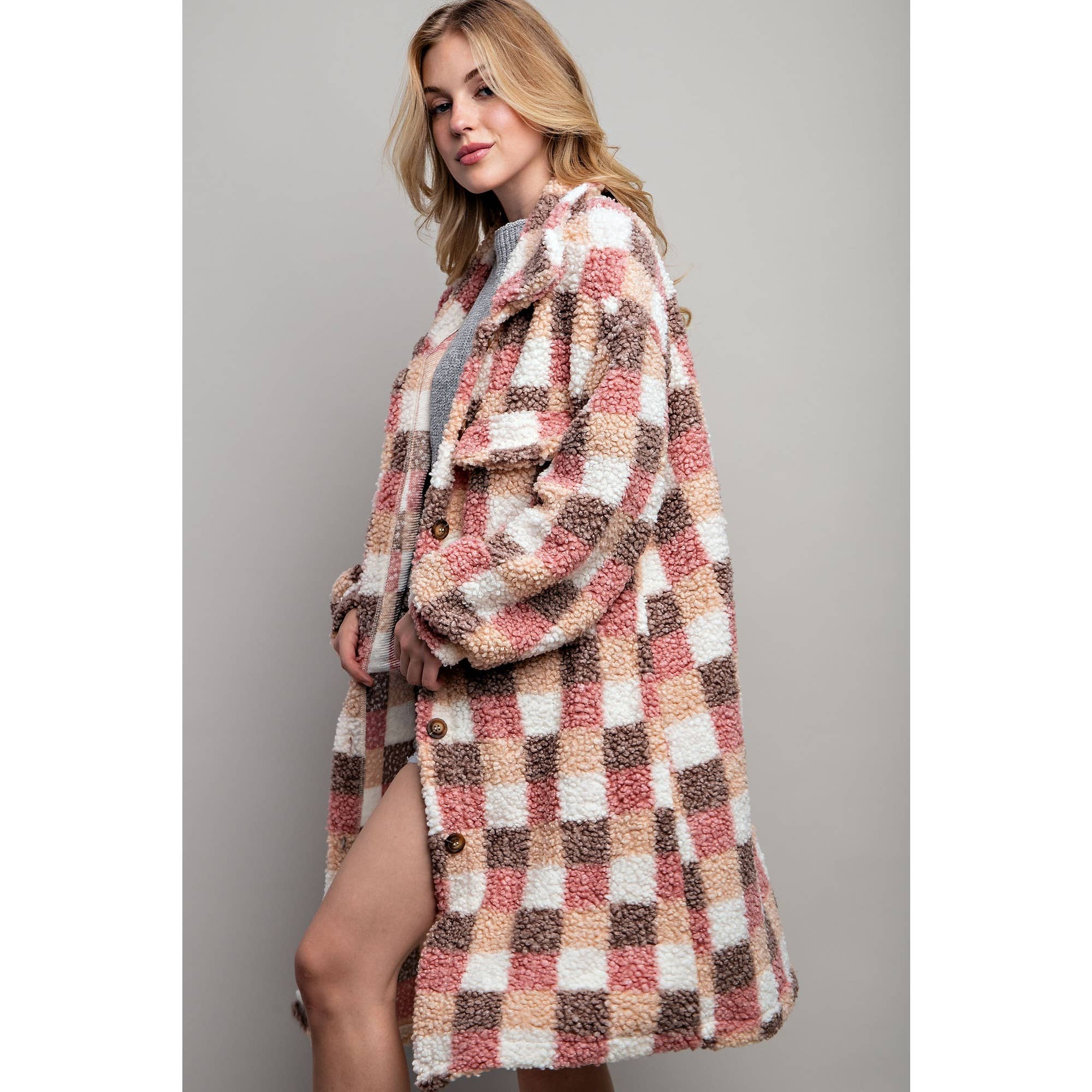 Sweet Generis – Engroshandel Jakke - Dame – PLAID TEDDY OVERSIZE JAKKE16