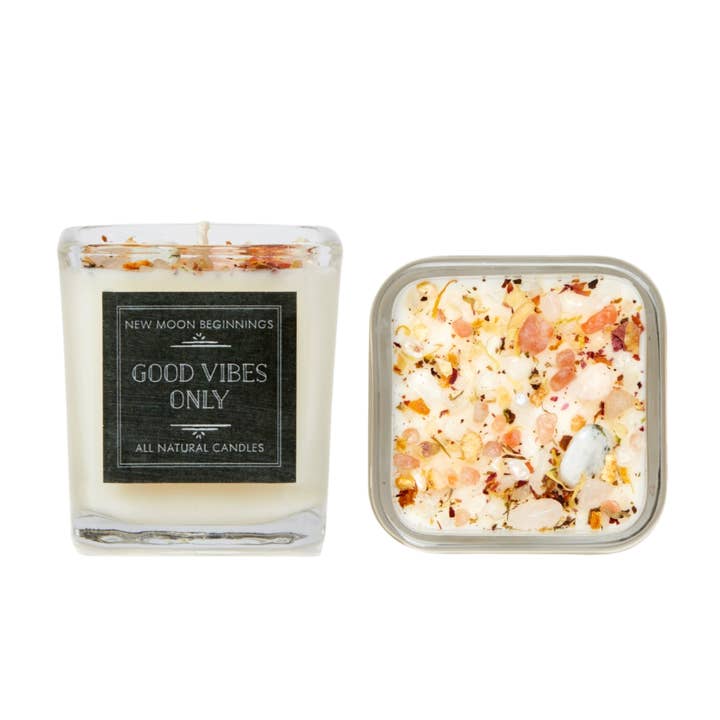 New Moon Beginnings - Wholesale Jar/Filled Candle - Good Vibes Only Candle - Herb, Flower, & Crystal Candles9