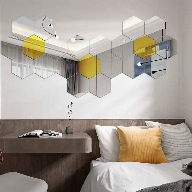 BRECK + FOX - Wholesale Wall Mirror - Hexagon Mirror Wall Sticker 12-Piece Set3