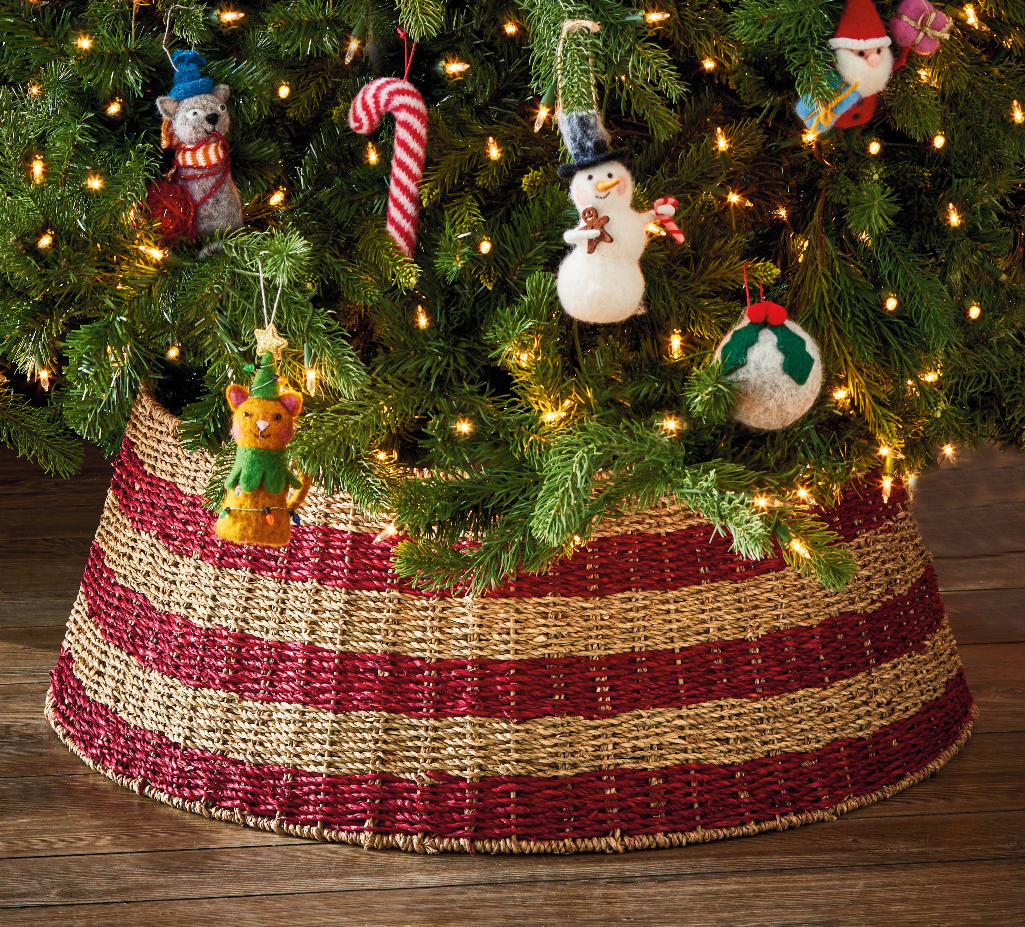 tag - Wholesale Tree Skirt - Holiday Stripe Tree Collar Multi Rattan Christmas1