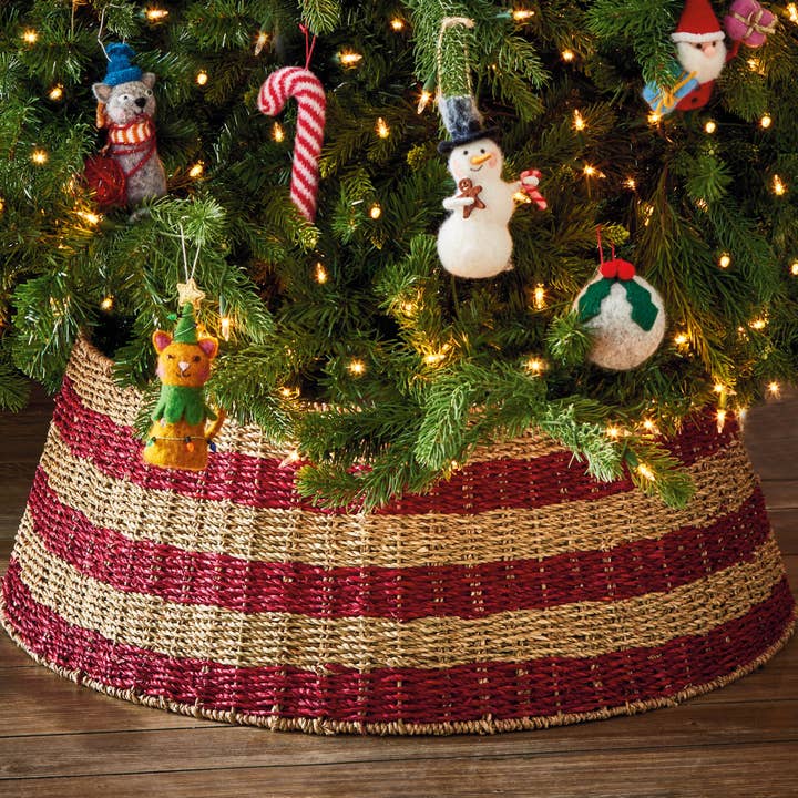 tag - Wholesale Tree Skirt - Holiday Stripe Tree Collar Multi Rattan Christmas1