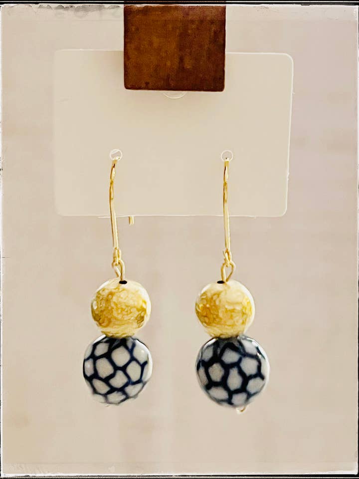Glass Dangle Statement Brass Earring Chinoiserie Bead for wholesale by GentrybyJenna