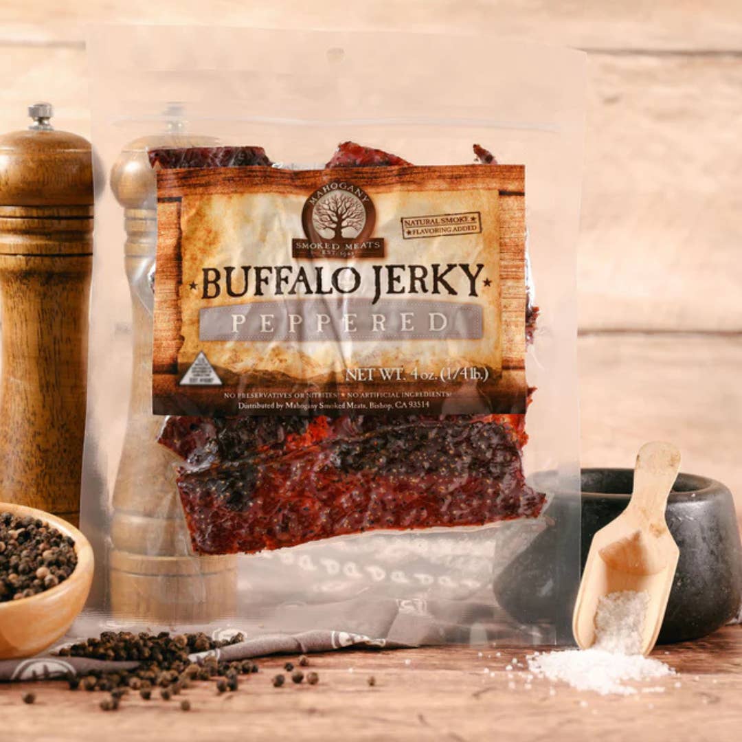 Mahogany Smoked Meats - Wholesale Jerky - Black Peppered Buffalo Jerky - All-Natural, 3oz