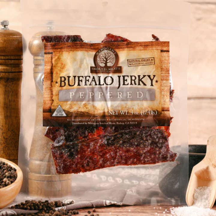 Black Peppered Buffalo Jerky - All-Natural, 3oz for wholesale by Mahogany Smoked Meats