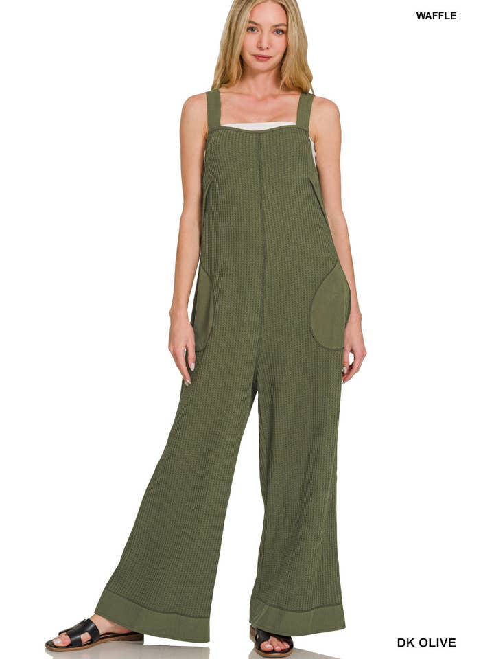Vanilla Monkey - Wholesale Jumpsuit - Women's - Knit Waffle Wide Leg Overalls7