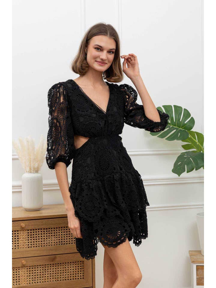 Chilli Girl Collection - Wholesale Dress - Women's - V-neck broderie dress with cut-outs on the waist 5